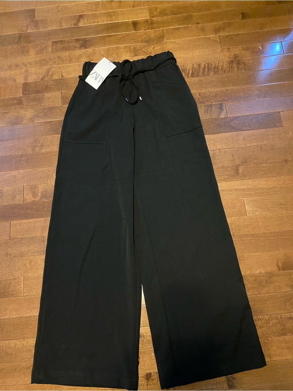 Zara Black Drawstring Wide-Leg Pants